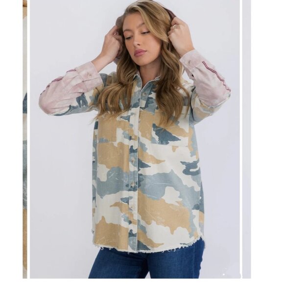 Camo Jacket 100% Cotton Pastel Camo Utility Jacket - Picture 2 of 5